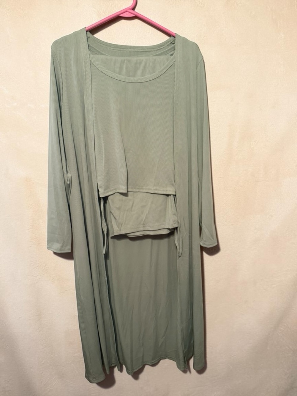 Women's Sage Green Sleepwear Set - Lightweight Long Robe & Tank
